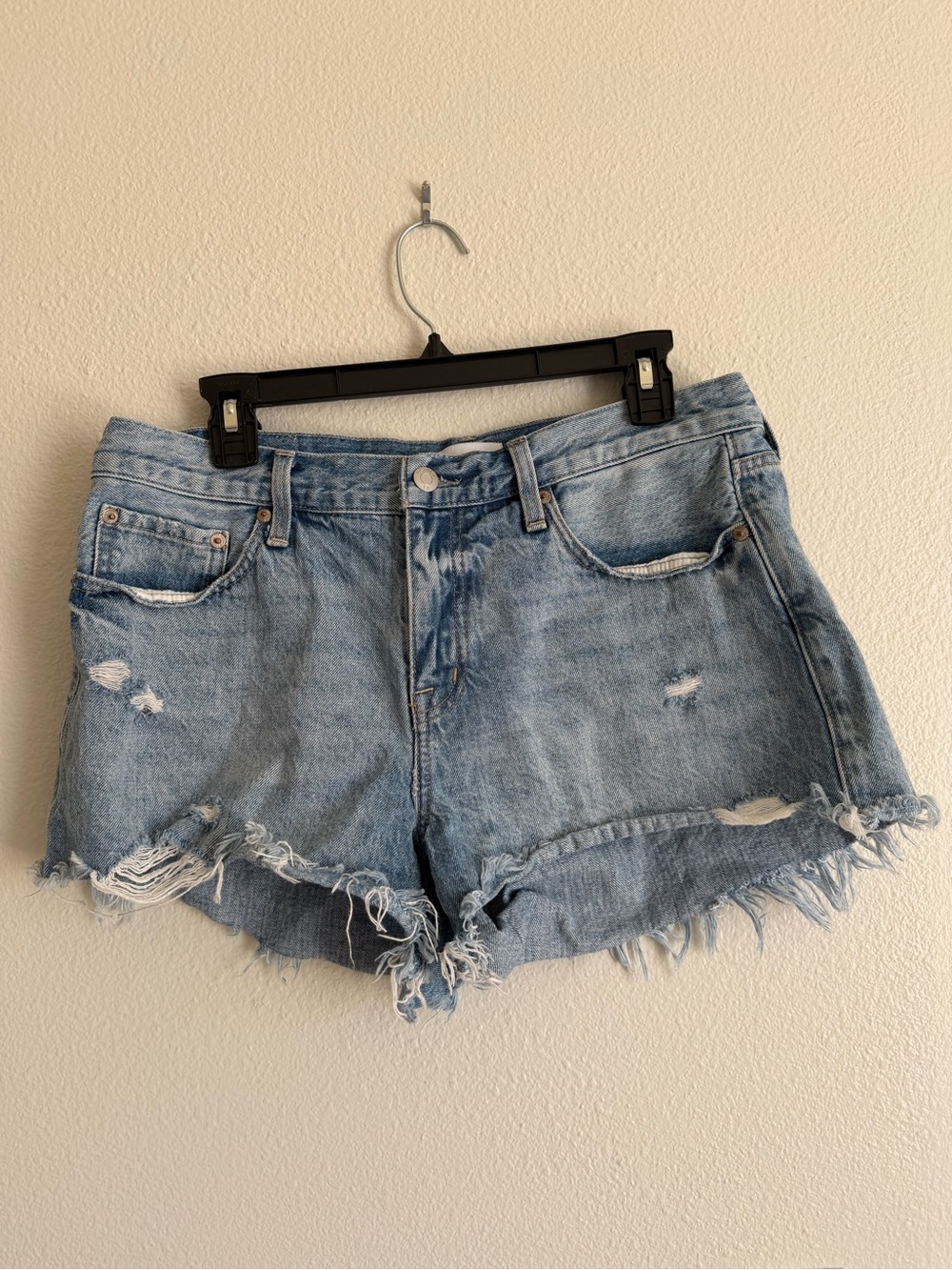 pistola Light Blue Distressed High-Rise Denim Shorts
